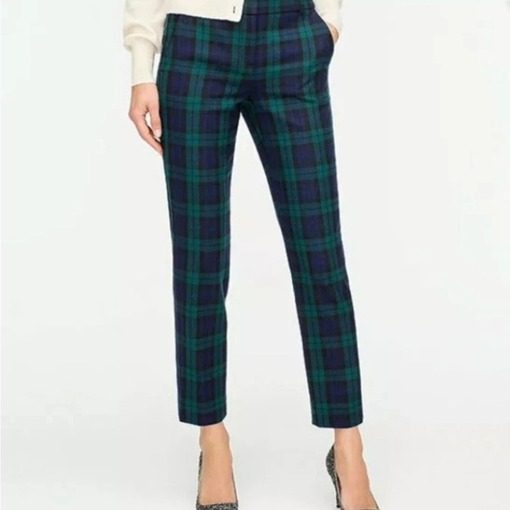 J. Crew Green & Navy Plaid Cropped Tapered Pants